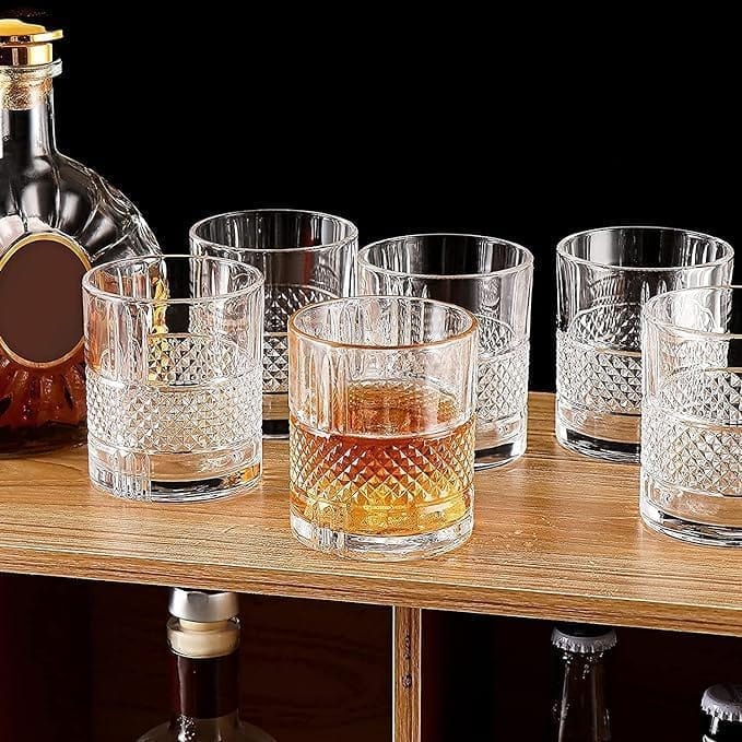 Whiskey Glasses Transparent Tumblers, Perfect for Scotch, Bourbon, Wine, Cocktails (Set of 6; 310 ml)