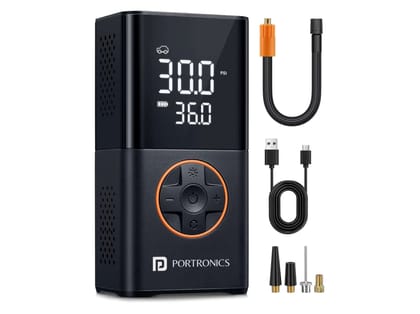 Portronics Vayu 3.0 tyre Inflator with 150 PSI Pressure, 4000 mAh Battery, Digital Display, Pressure Detection, Air Pump Compressor for Cars, Bikes, Bicycles & Balls