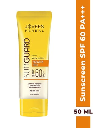 Jovees Herbal Sun Guard Lotion SPF 60 PA+++ 3 in 1, Even Tone Skin For All Skin 50ml (Pack of 1)