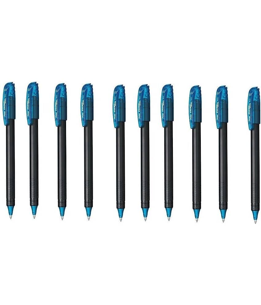 Pentel Energel Bl417 - 10 Sky Blue Ink Color Roller Ball Pen (Pack Of 10, Sky Blue)