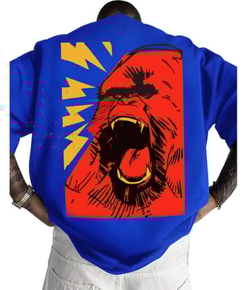 Leotude Men Cotton Blend Oversized Fit Printed T-Shirt ( Blue )