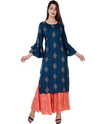Kbz Rayon Kurti With Sharara And Gharara - Stitched Suit