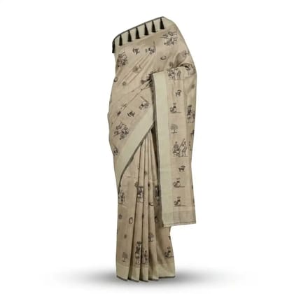 Sambalpuri Beige Folk Heritage Ikat Handloom Saree Sambalpuri Beige Folk Heritage Ikat Handloom Saree