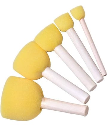 ECLET 5 Pcs Round Stencil Yellow Sponge Dabber, Wooden Handle Foam Brush for Art & Crafts, Stippler Set DIY Painting Tools A