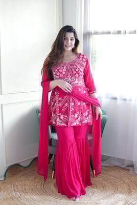 Keerat Pink Sharara Suit Set-XL