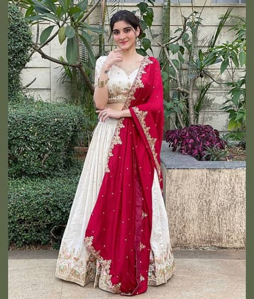 JULEE White Silk Unstitched Semi Stitched Lehenga