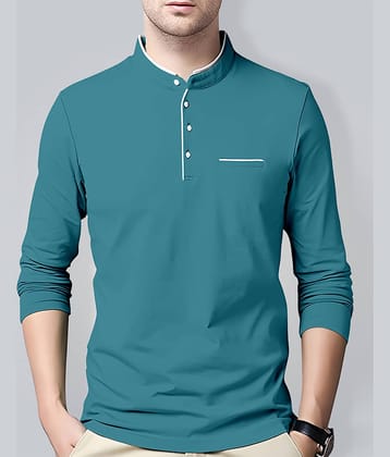 ENITOR Men Cotton Blend Regular Fit Solid T-Shirt ( Teal )