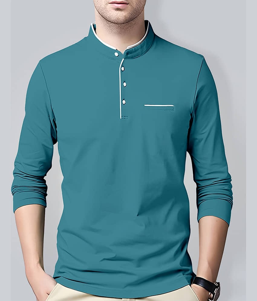 ENITOR Men Cotton Blend Regular Fit Solid T-Shirt ( Teal )