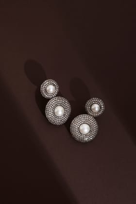 Melia Champagne Zirconia and Pearl Dangler Earrings-Zirconia