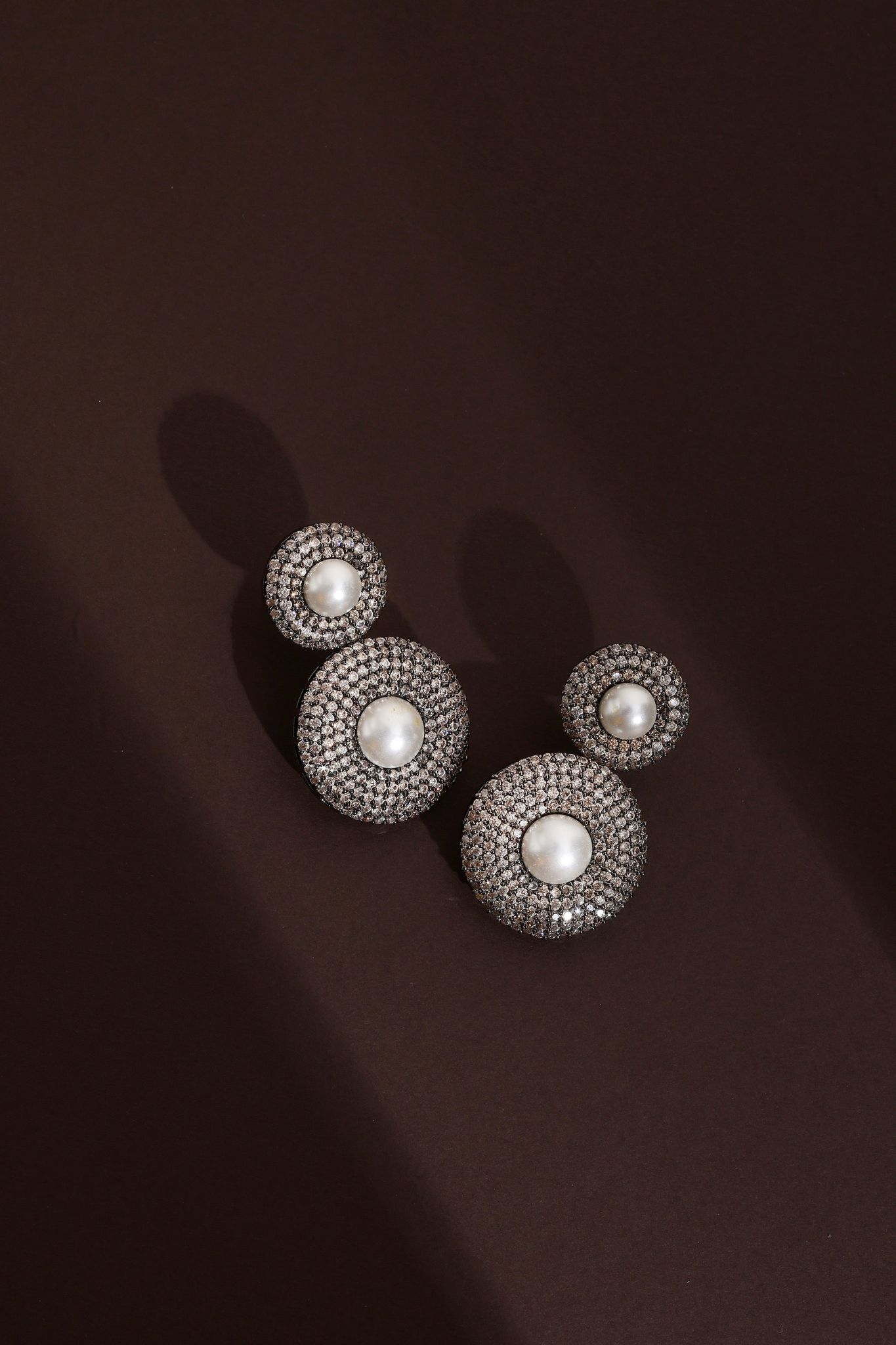 Melia Champagne Zirconia and Pearl Dangler Earrings-Zirconia