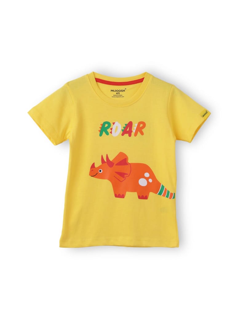 Top Kids Boys T shirt Cotton Dandelion Yellow Roar Dino 2025 at ShopCircuit | ONDC
