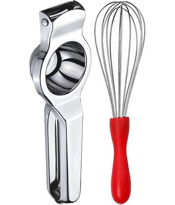 OC9 Silver Stainless Steel Lemon Squeezer+Whisk ( Set of 2 )