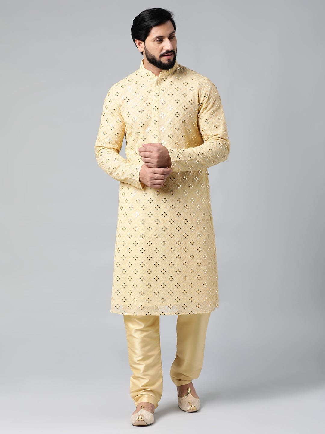 Gold Mirror  Embroidery Kurta Set-Made To Measure / Only Kurta - No Lowers