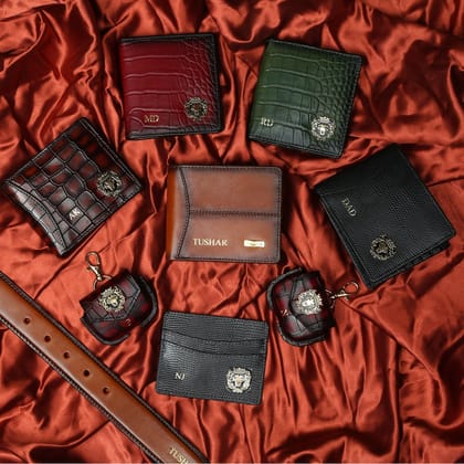 Bespoke Embossed Combo Pack of leather wallets, Airpod Carrying Case, Card Holder and Belt Customized with Name Initial By Brune & Bareskin-32