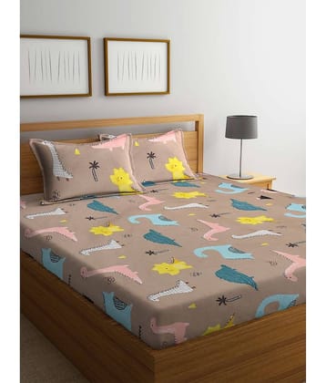 Klotthe Poly Cotton 1 Double King Bedsheet with 2 Pillow Covers ( Brown )