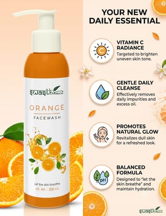 Swasth Arogya Orange Face Wash || Beauty Toner || Skin Tan Removal || Vitamin E || Pack Of 1 Bottle Fresh Orange Face Wash (200ml.)