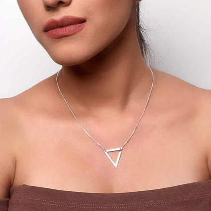 Stylish Inverted Triangle Pendant Necklace-Silver
