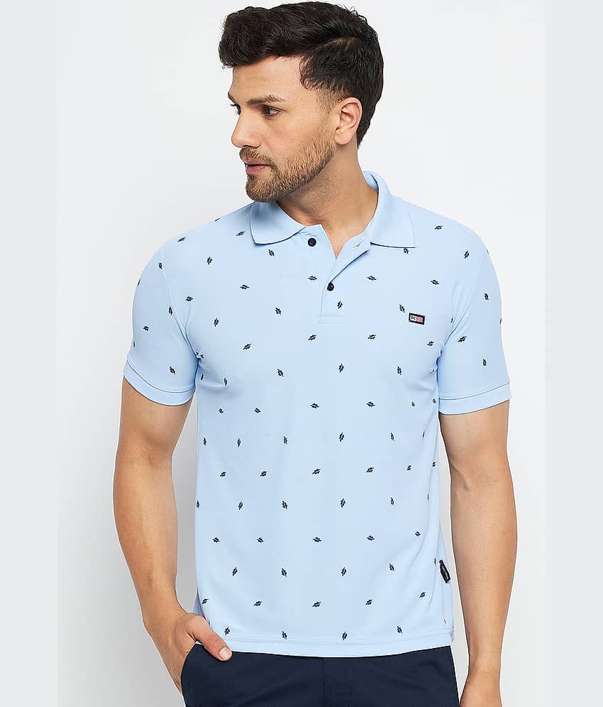 First Krush Pack of 1 Cotton Regular Fit Printed Half Sleeves Men's Polo T Shirt ( Sky Blue )