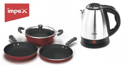 IMPEX NON STICK 3PC SET & ELECTRIC KETTLE
