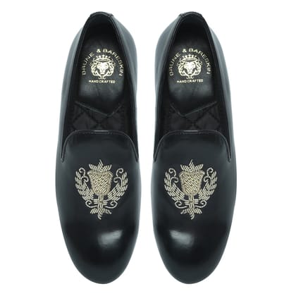 Ethnic Crest Zardosi Slip-On in Black Leather By Brune & Bareskin-40/6