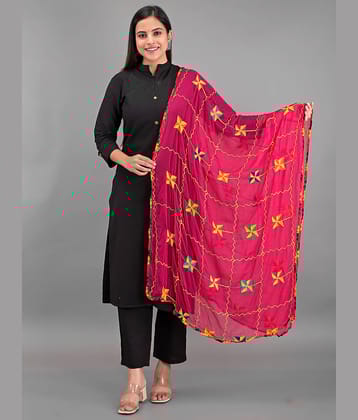 Anjaneya Creations Pink Chiffon Women's Dupatta - ( Pack of 1 )