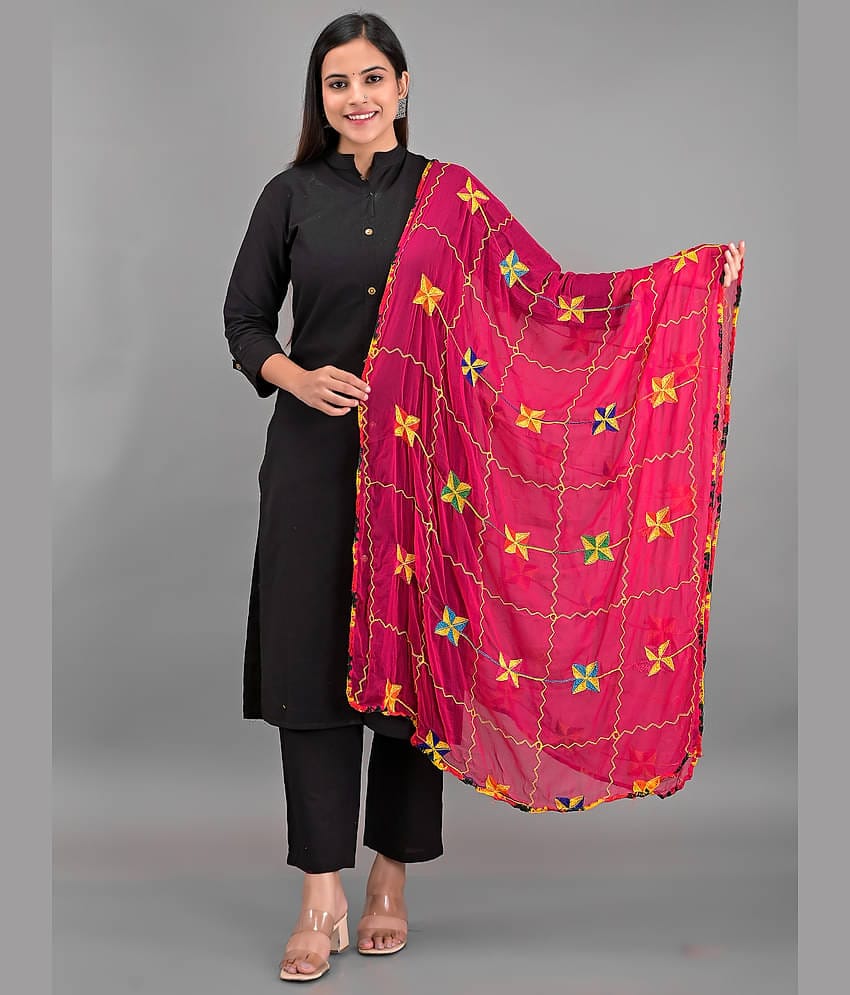 Anjaneya Creations Pink Chiffon Women's Dupatta - ( Pack of 1 )