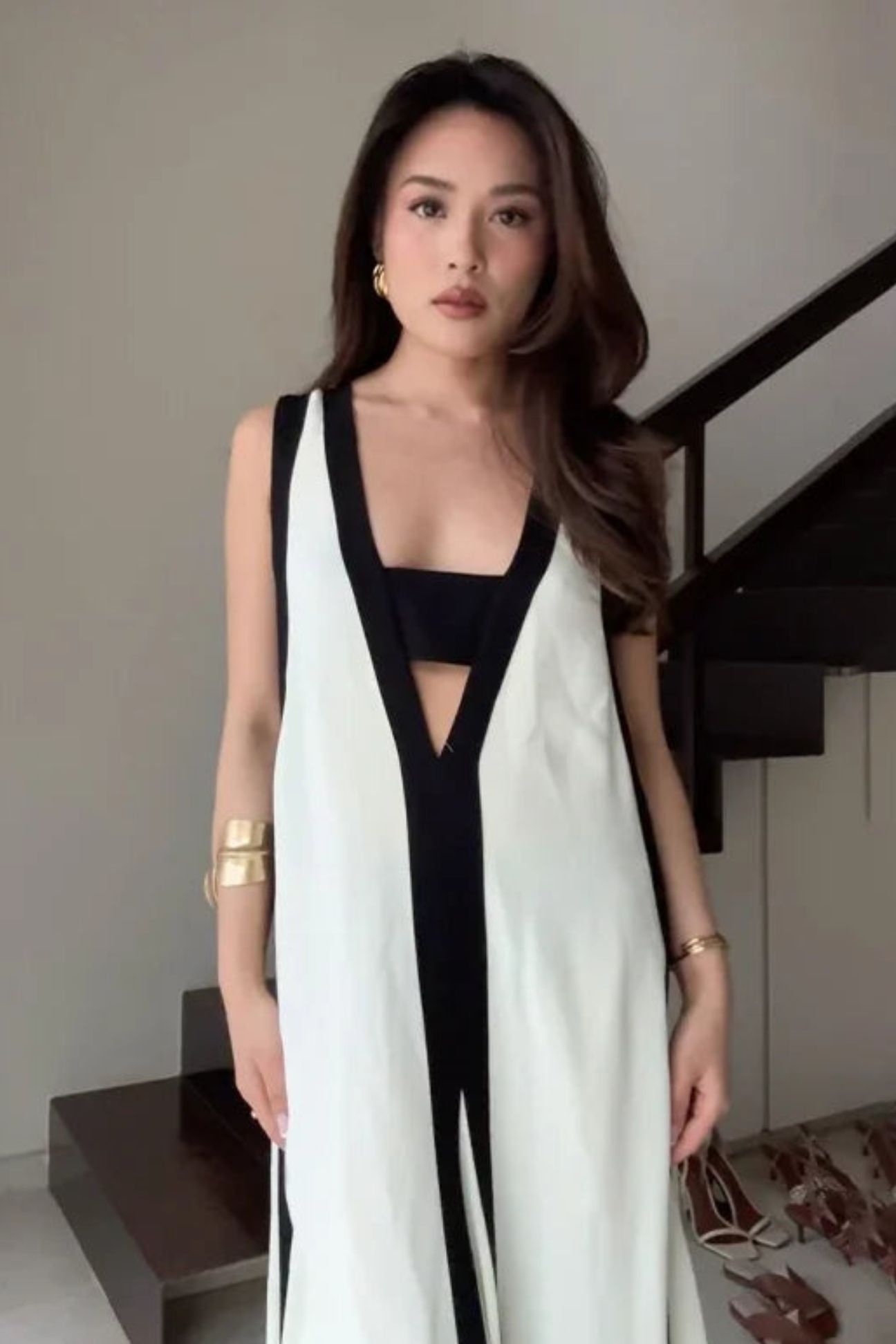 Tuxedo Maxi Dress-XXS / White