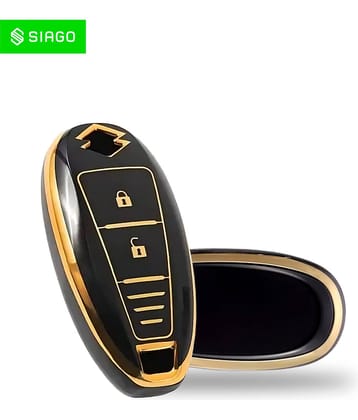 SIAGO TPU Key Cover Compatible with Maruti Suzuki Baleno | Ciaz | Swift | Ertiga | Ignis | Ritz | S-Cross | SX4 | Vitara Brezza 2 Button Smart Key Cover (Black Pack of 1)