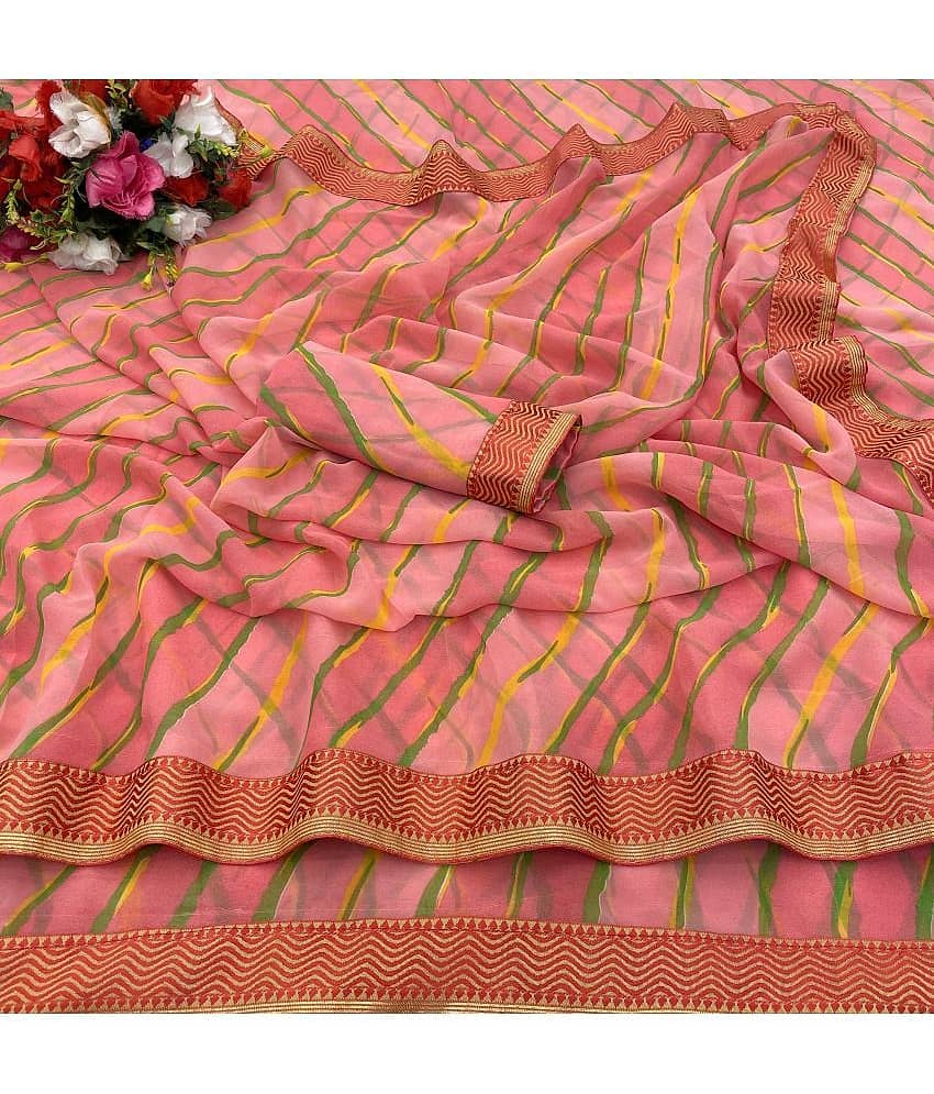 Gullak Georgette Printed Saree With Unstitched Blouse Piece ( Rust )