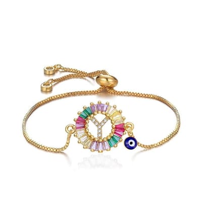 Rainbow Evil Eye Gold Initial Alphabet Letter Cz Slider Bracelet-Y