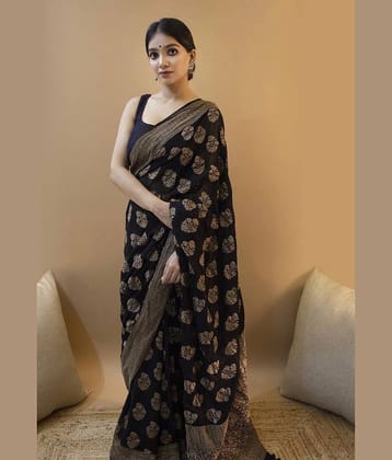 fab woven Art Silk Woven Kanjeevaram Sarees With Unstitched Blouse Piece ( Black )