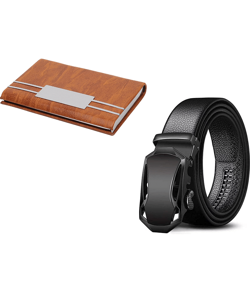 Clock21 - Black Leather Men's Belts Wallets Set ( Pack of 2 )