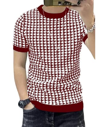 FABRIPPLE Polyester Regular Fit Self Design Half Sleeves Men's Round T-Shirt - Multicolor ( Pack of 1 )