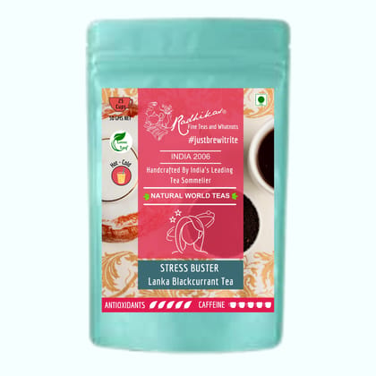 STRESS BUSTER Lanka Blackcurrant Tea - A Flavorful Brew for Relaxation (50 gm - Makes 25 Cups of Tea) by M/S RADHIKAS FINE TEAS AND WHATNOTS