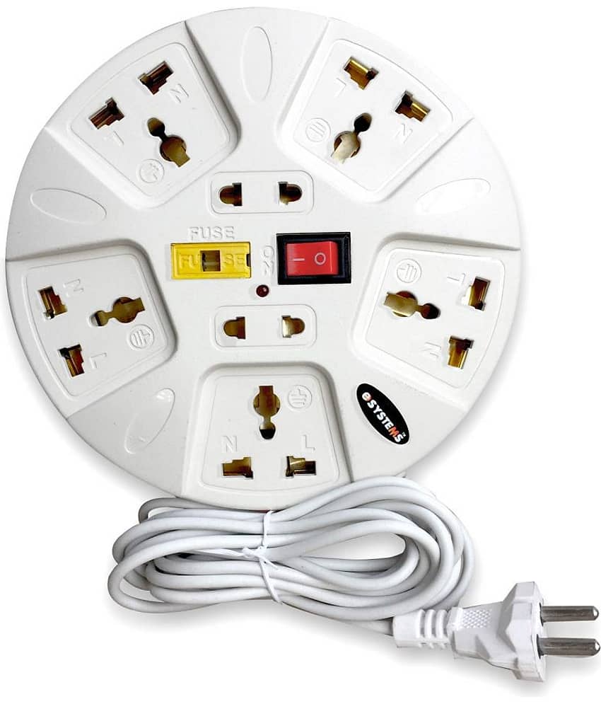eSYSTEMS Extension Board, 6 Amp Multi Plug Point Strip, Led Indicator & Universal Sockets, Extension Cord (3.6 meter) (White)