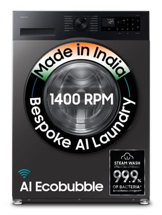 Samsung 9 kg, 5 star, AI EcoBubble, Super Speed, Wi-Fi, Hygiene Steam with Inbuilt Heater, Digital Inverter, Fully-Automatic Front Load Washing Machine (WW90DG5U24AXTL, Inox) Samsung 9 kg, 5 star, AI EcoBubble, Super Speed, Wi-Fi, Hygiene Steam with Inbu