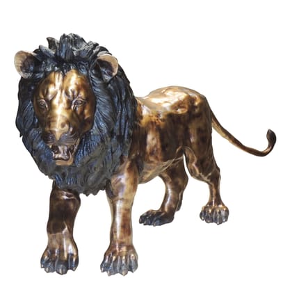 Brass Lion Decorative Statue for Temple, Hotel & Premium Decor, Height : 50 Inch (BSMAS1347 L)