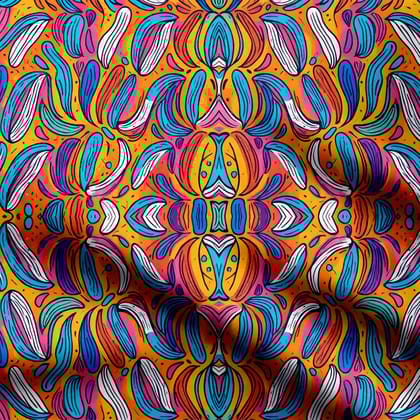 Vibrant Linear Hand Painted Print Fabric-Cotton