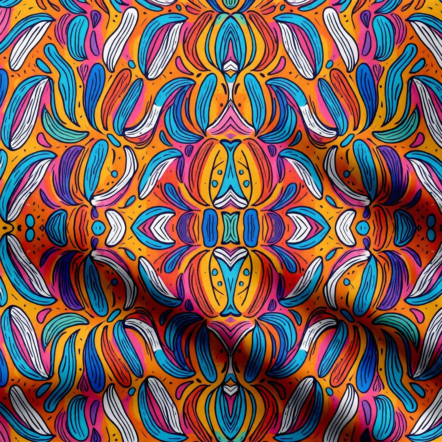 Vibrant Linear Hand Painted Print Fabric-Cotton