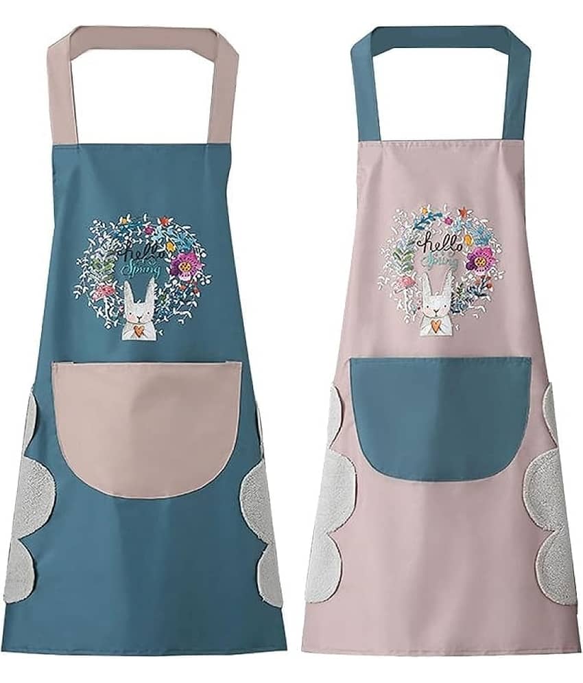 Suraj Enterprises PVC Printed Kitchen Apron with 1 Center Pocket ( Pack of 2 )