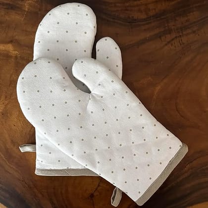 Beige & Ivory Polka Dots Mittens Set of Two