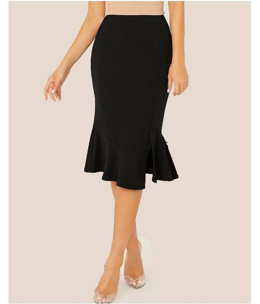 Addyvero Cotton Lycra Ruffled skirt - Black Single