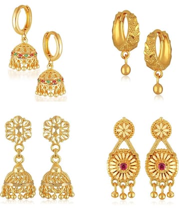 Vighnaharta Golden Jhumki Earrings ( Pack of 4 )