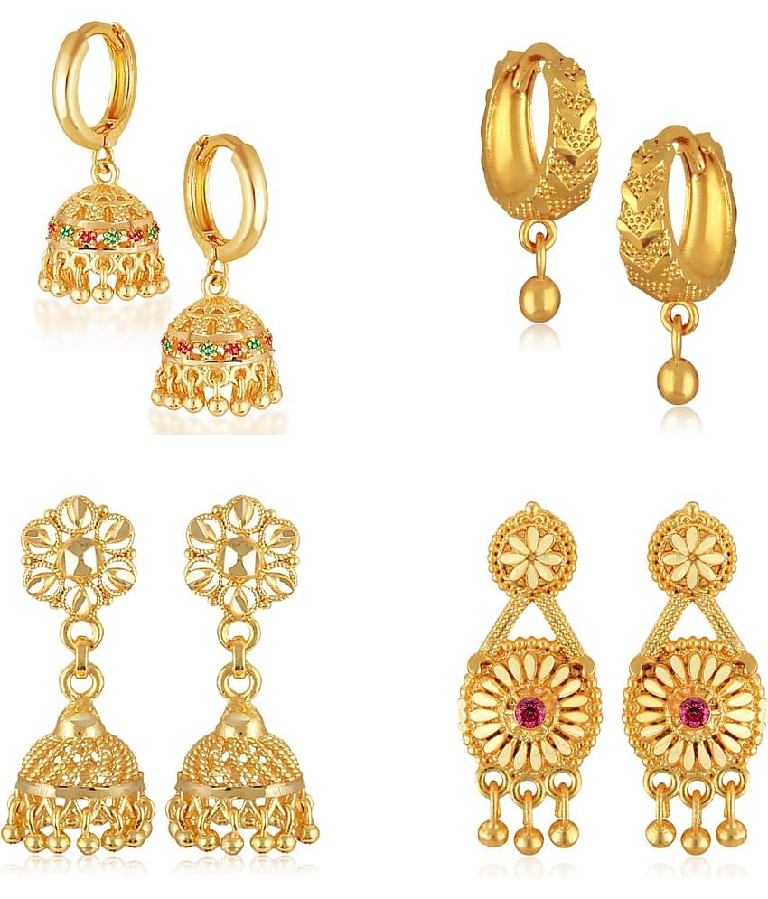Vighnaharta Golden Jhumki Earrings ( Pack of 4 )