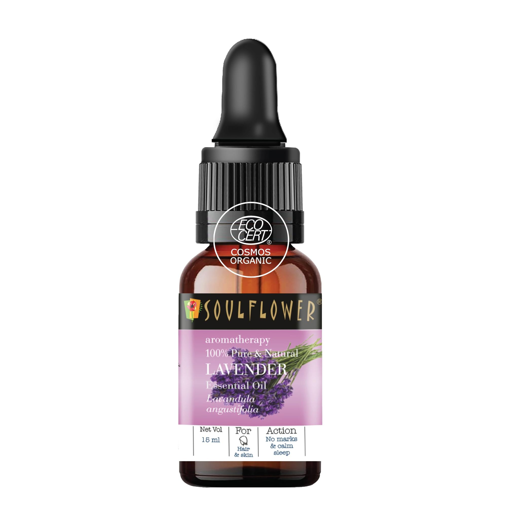 Soulflower Lavender Essential Oil for Healthy Hair & Growth, Skin, Hair Fall Control and Relaxing Sleep| Lavandula Angustifolia | Ecocert Certified Organic 100% Pure, Natural, Undiluted | 15ml Soulflower Lavender Essential Oil for Healthy Hair & Growth,