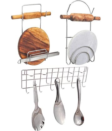 JISUN Stainless Steel Two Chakla Belan Stand & Ladle Hook Rail For Kitchen