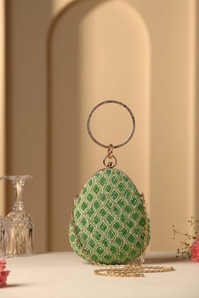 Aparna Green Oval Clutch Bag