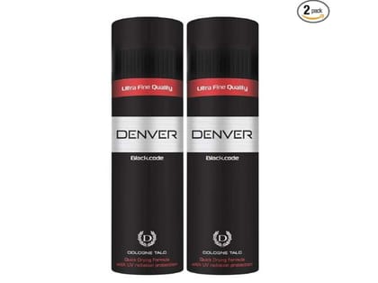 DENVER Black Code Cologne Body Talc - 100g Each (Pack of 2) Scented Talcum Powder