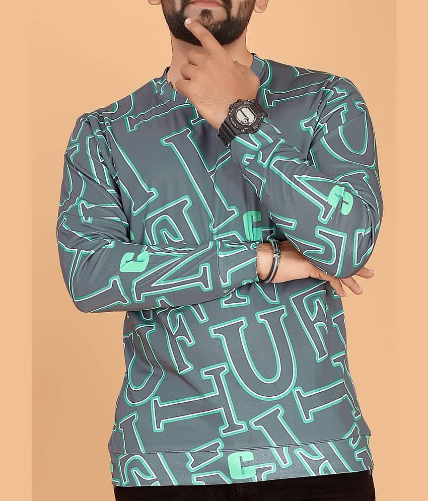 FABRIPPLE Polyester Regular Fit Printed Full Sleeves Men's Round T-Shirt - Beige ( Pack of 1 )
