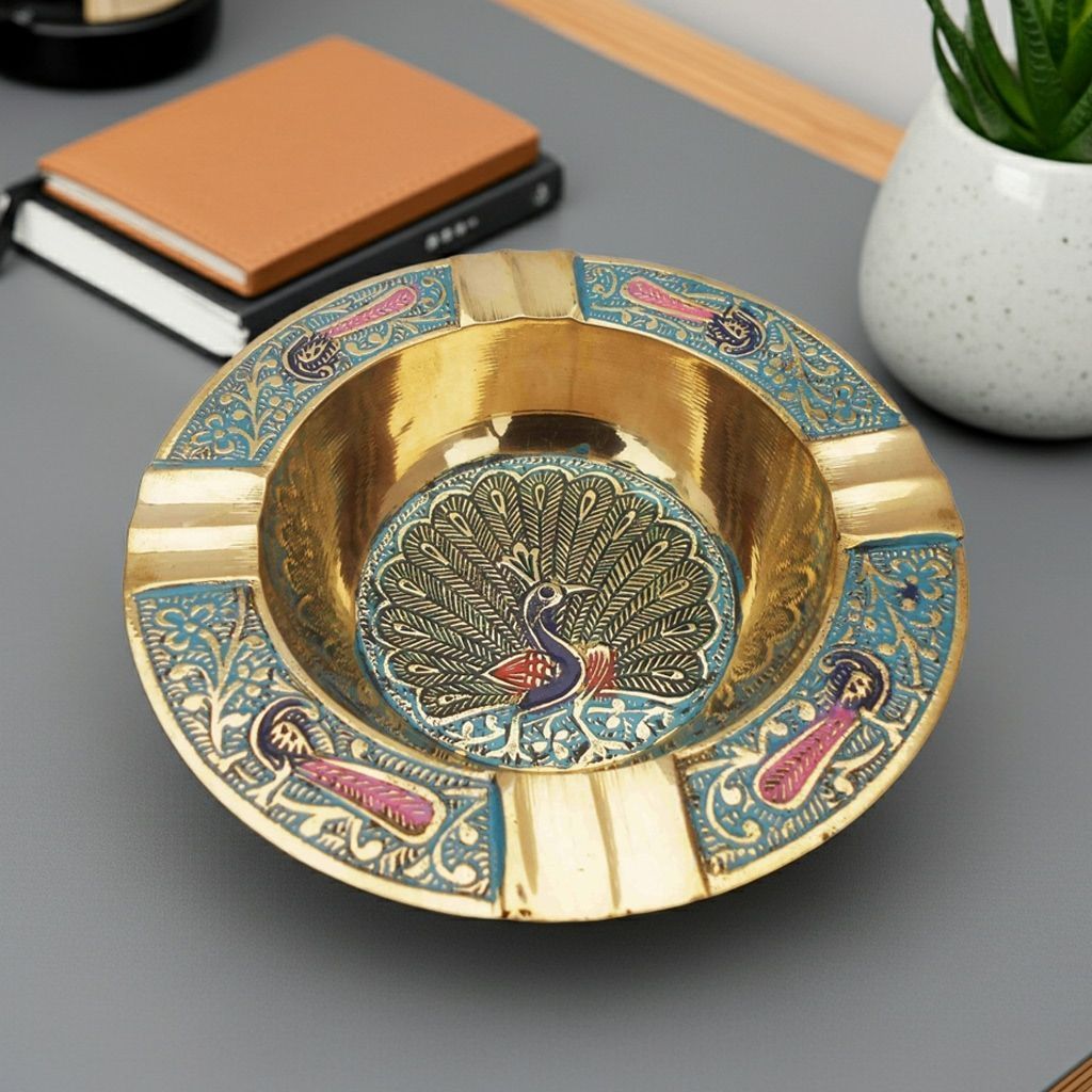 Brass Smoking Ashtray | Designer Home Accessory, Height : 1 Inch (ZMAS382 C)